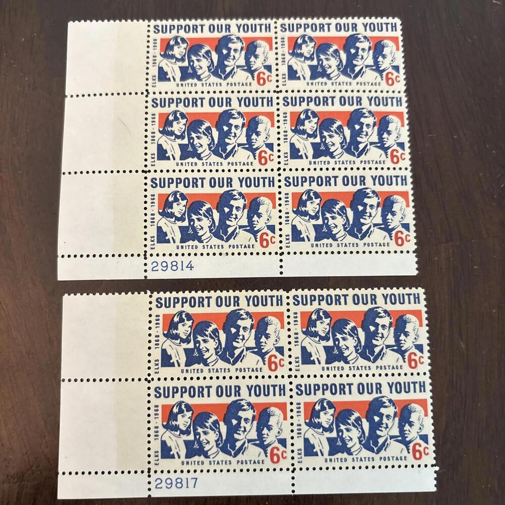 Elks Support Our Youth 6¢ Plate Blocks MNH 100th Anniversary Youth Programs